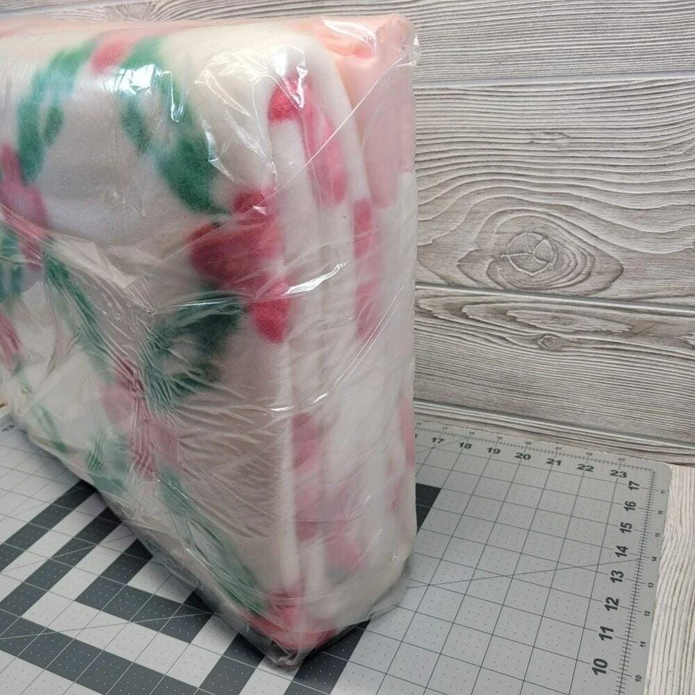 Golden Dawn Wedding Rose Wreath Greenery Pink Flower Blanket 72x90 Penney's Vtg‎